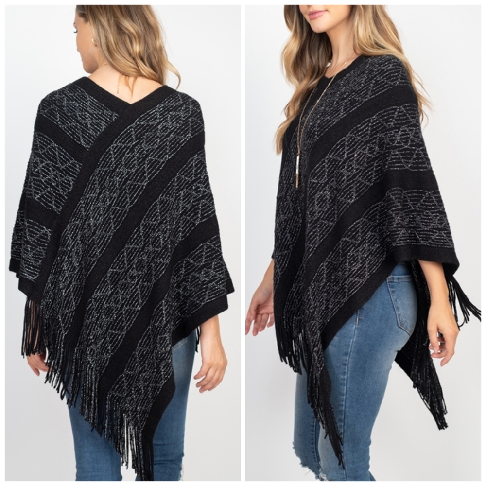 NWT Boho Chic Southwest Soft Cozy Warm Fringe Poncho Sarape One Size - Plus Size - Picture 6 of 12